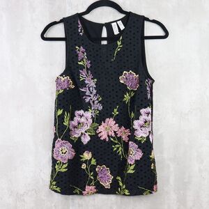 Meadow Rue Anthropologie Top Womens Size XS Black Floral Embroidered‎ Eyelet